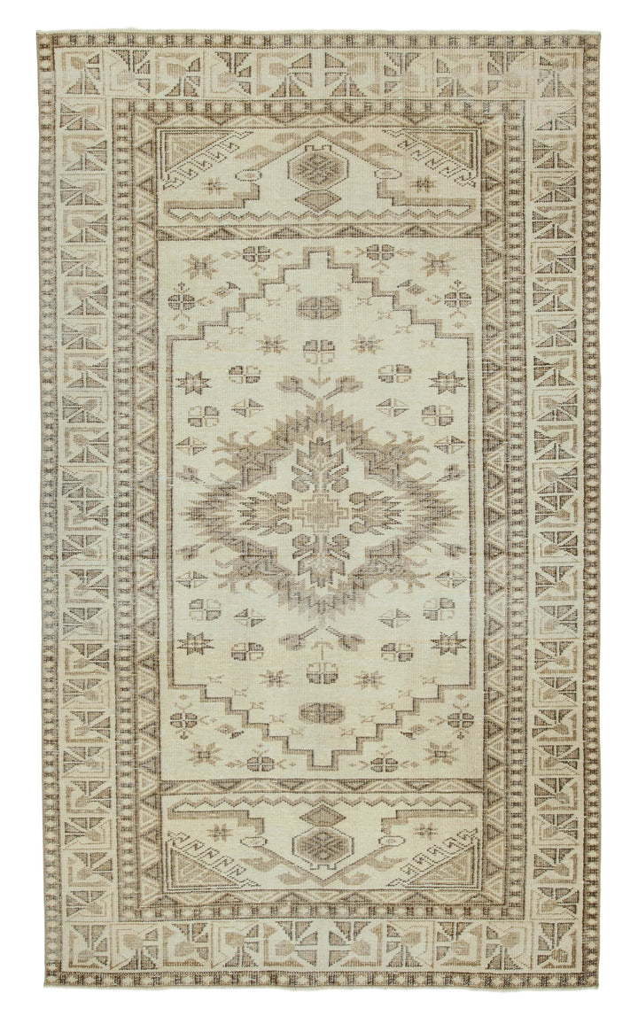 5x9 Beige Turkish Vintage Area Rug - 36761