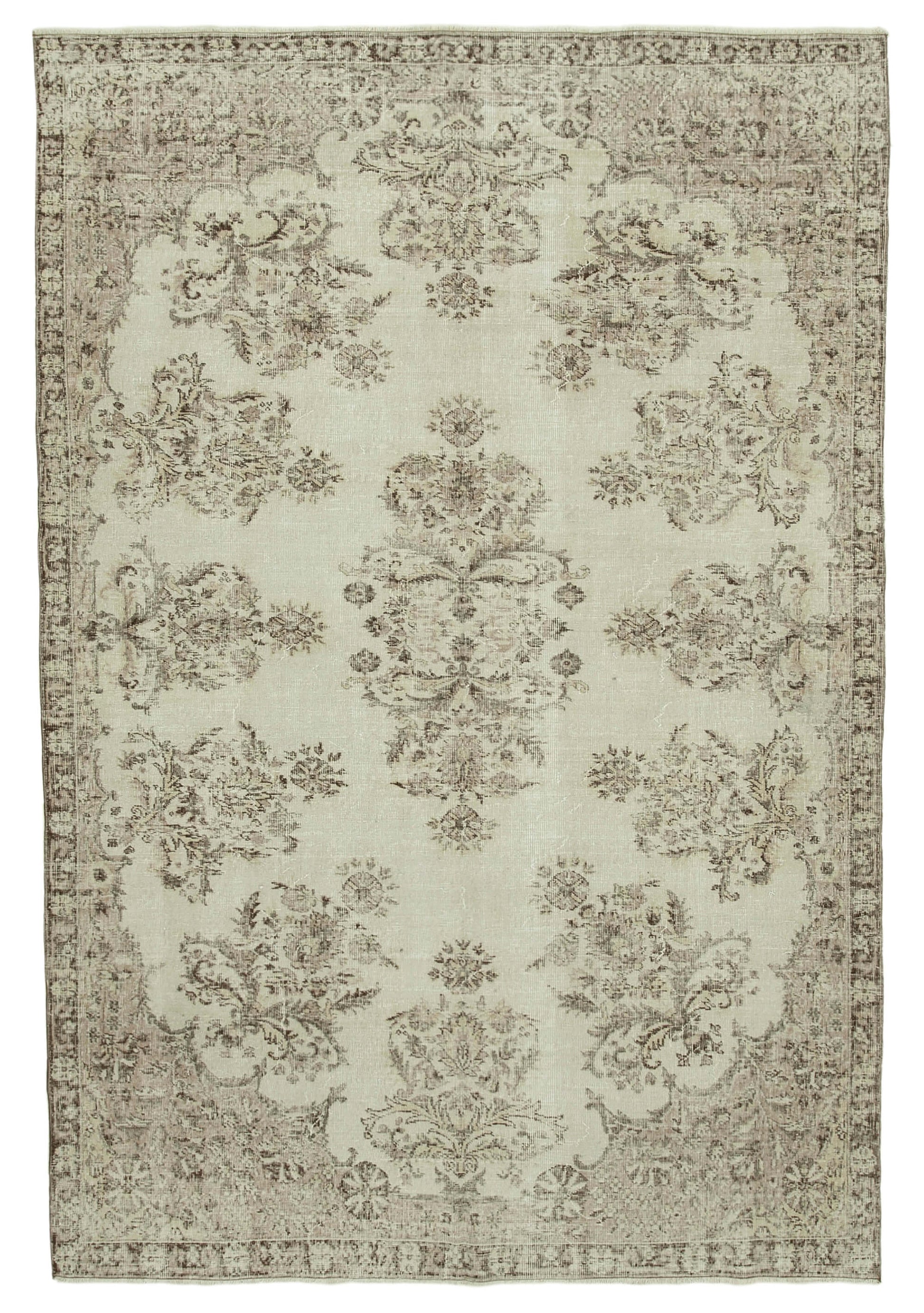 7x10 Beige Turkish Vintage Area Rug - 36768