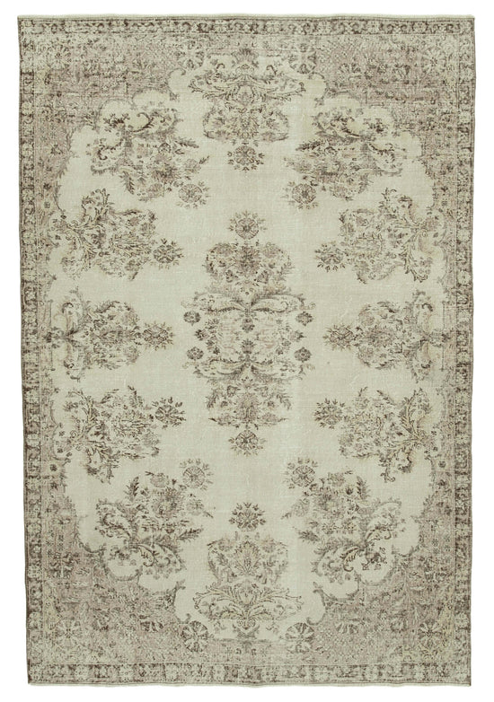 7x10 Beige Turkish Vintage Area Rug - 36768