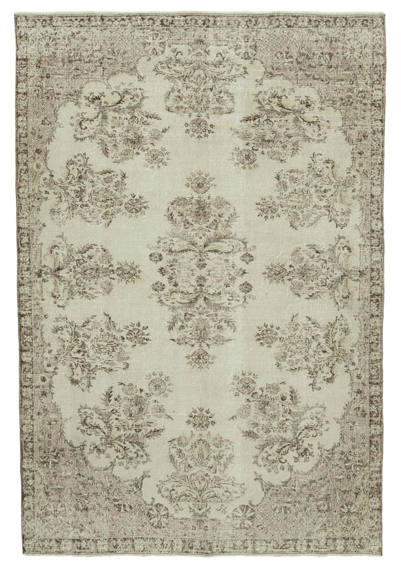 7x10 Beige Turkish Vintage Area Rug - 36768