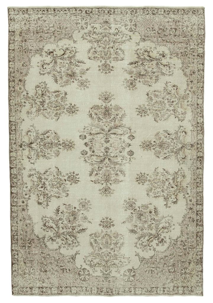 7x10 Beige Turkish Vintage Area Rug - 36768