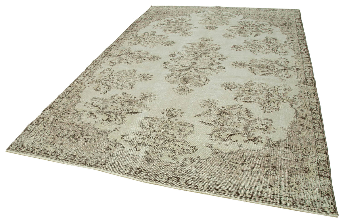 7x10 Beige Turkish Vintage Area Rug - 36768