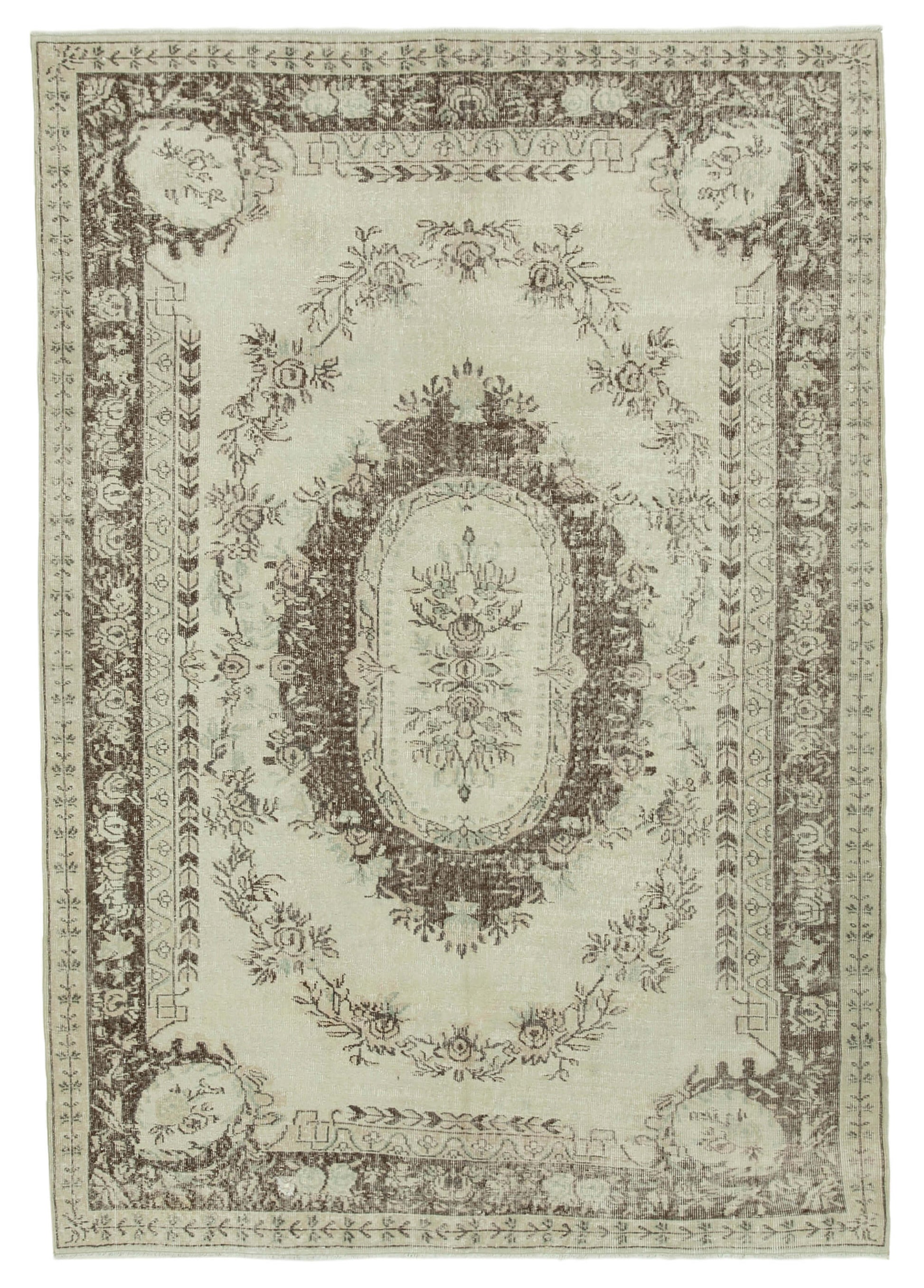 7x10 Beige Turkish Vintage Area Rug - 36772