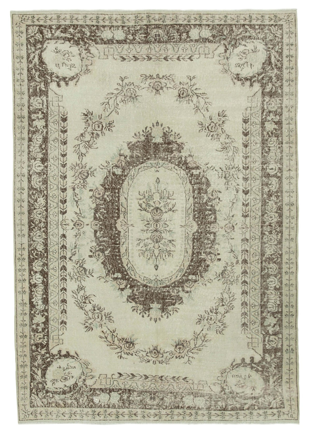 7x10 Beige Turkish Vintage Area Rug - 36772