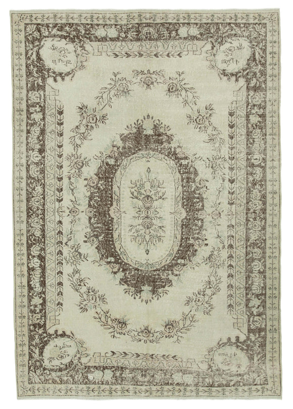 7x10 Beige Turkish Vintage Area Rug - 36772