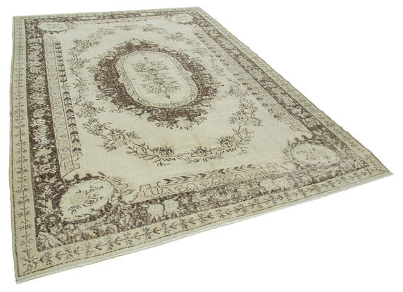 7x10 Beige Turkish Vintage Area Rug - 36772