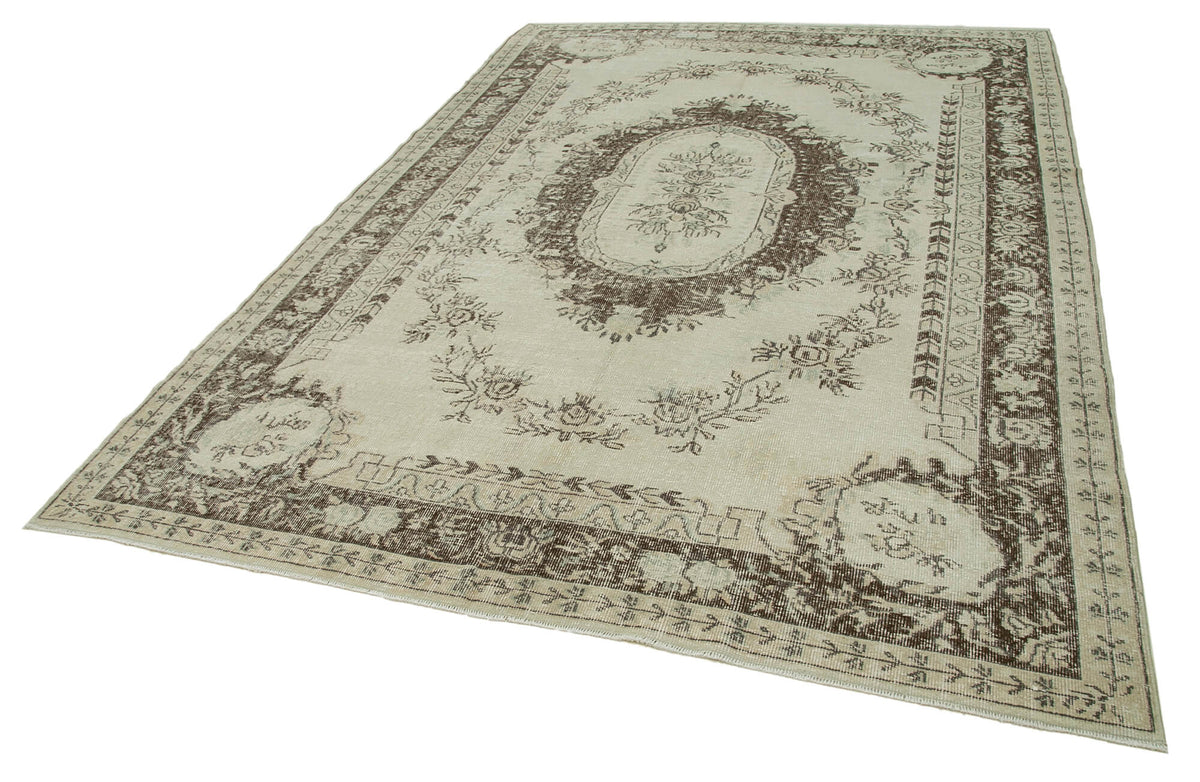 7x10 Beige Turkish Vintage Area Rug - 36772