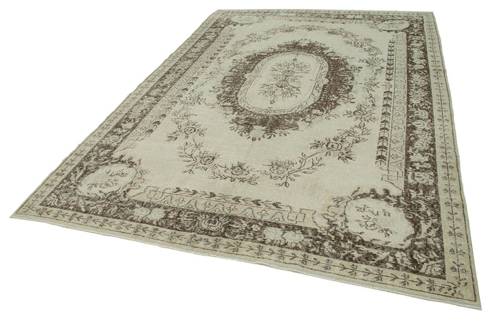 7x10 Beige Turkish Vintage Area Rug - 36772