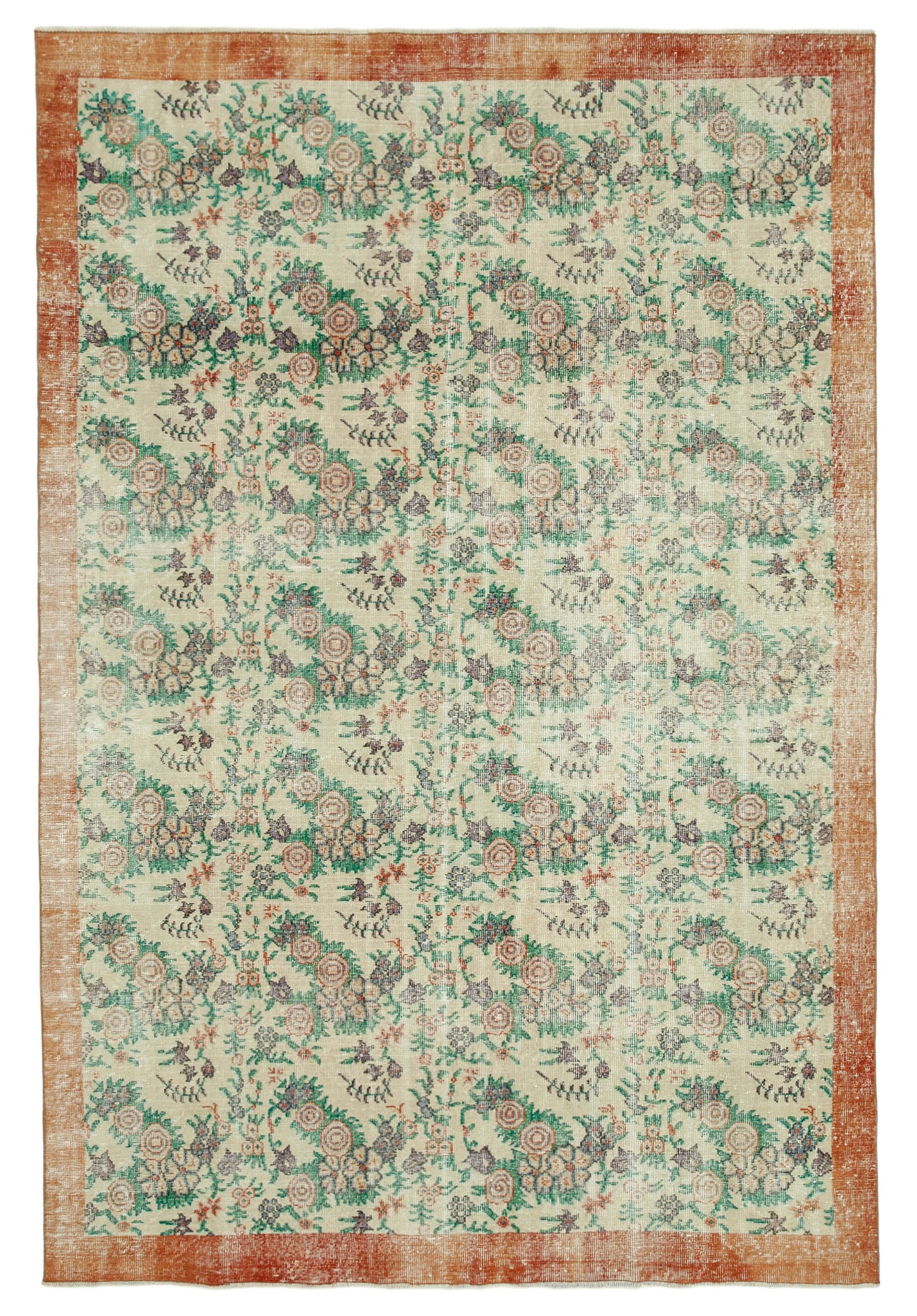 7x10 Beige Turkish Vintage Area Rug - 36859