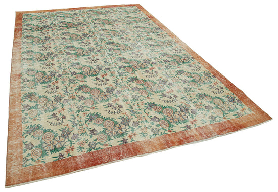 7x10 Beige Turkish Vintage Area Rug - 36859