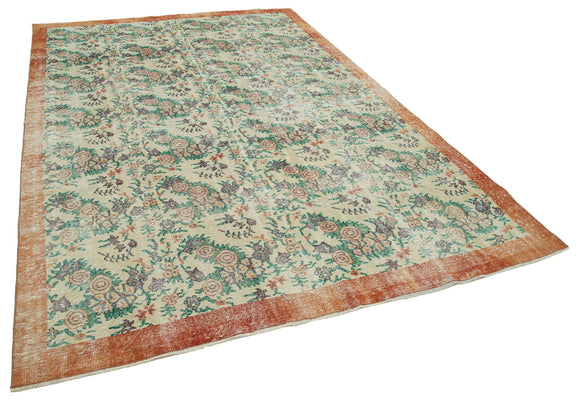 7x10 Beige Turkish Vintage Area Rug - 36859