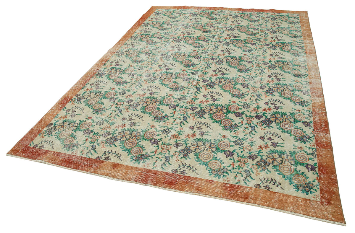 7x10 Beige Turkish Vintage Area Rug - 36859