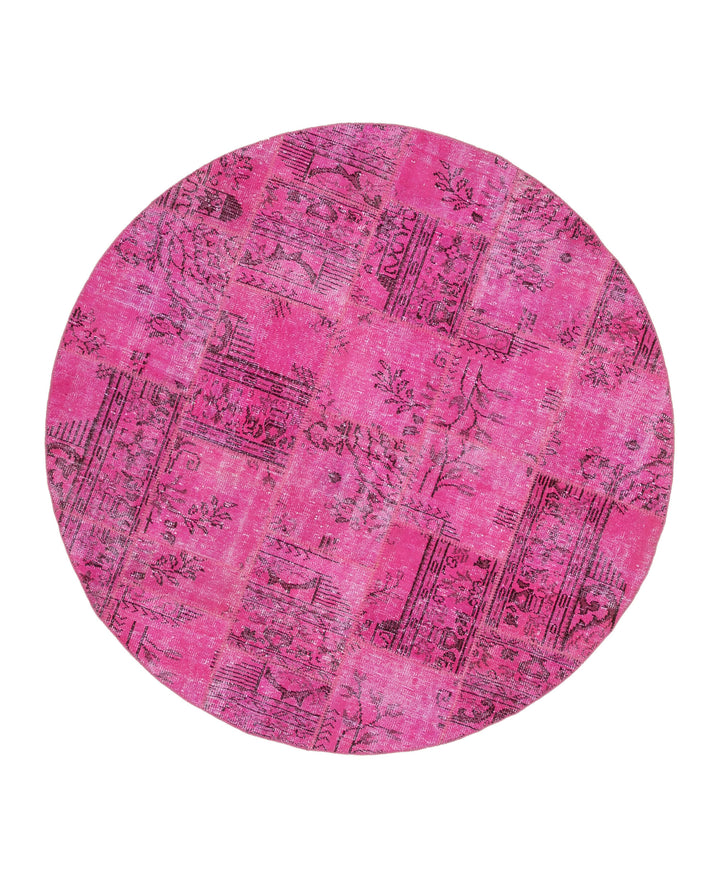 7x7 Pink Round Patchwork Rug - 37448