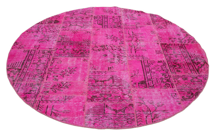 7x7 Pink Round Patchwork Rug - 37448