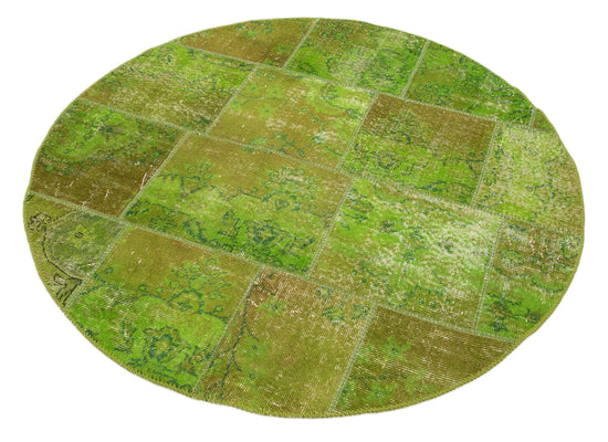 5x5 Green Round Patchwork Rug - 37449