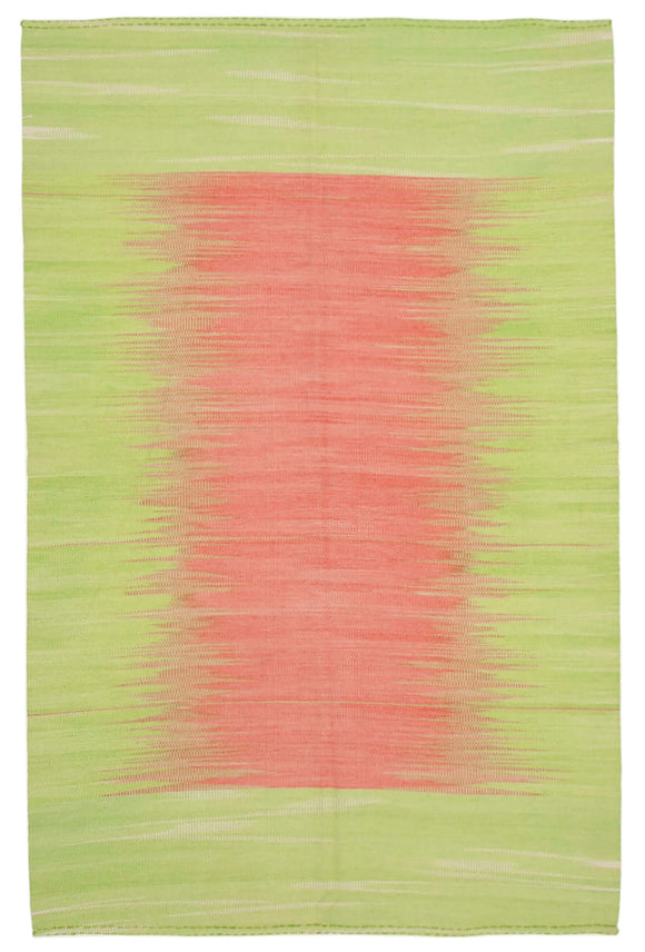 6x9 Green Contemporary Kilim Rug - 37543