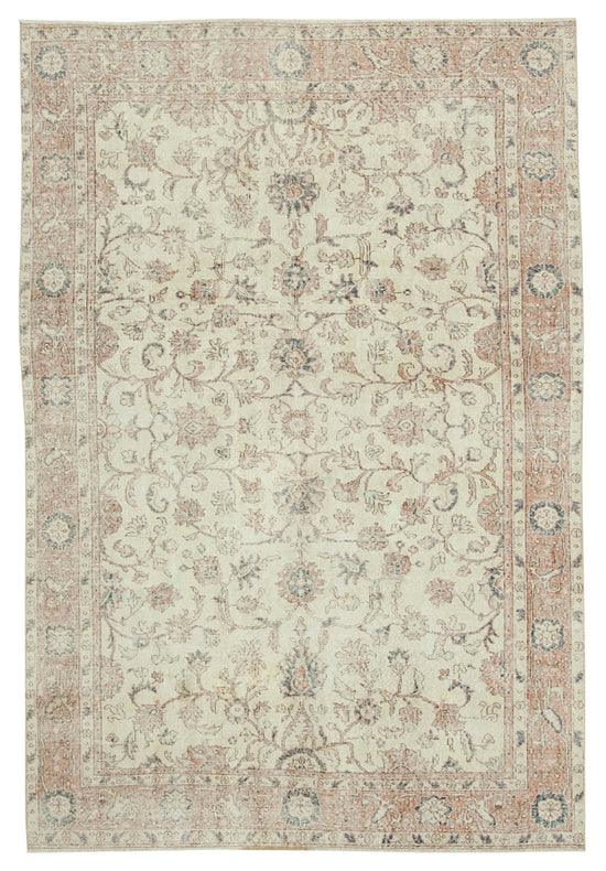 7x10 Beige Turkish Vintage Area Rug - 37850