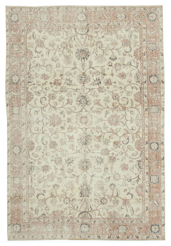 7x10 Beige Turkish Vintage Area Rug - 37850