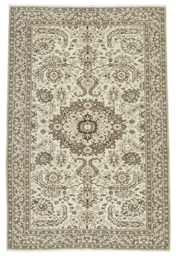 6x10 Beige Turkish Vintage Area Rug - 37863