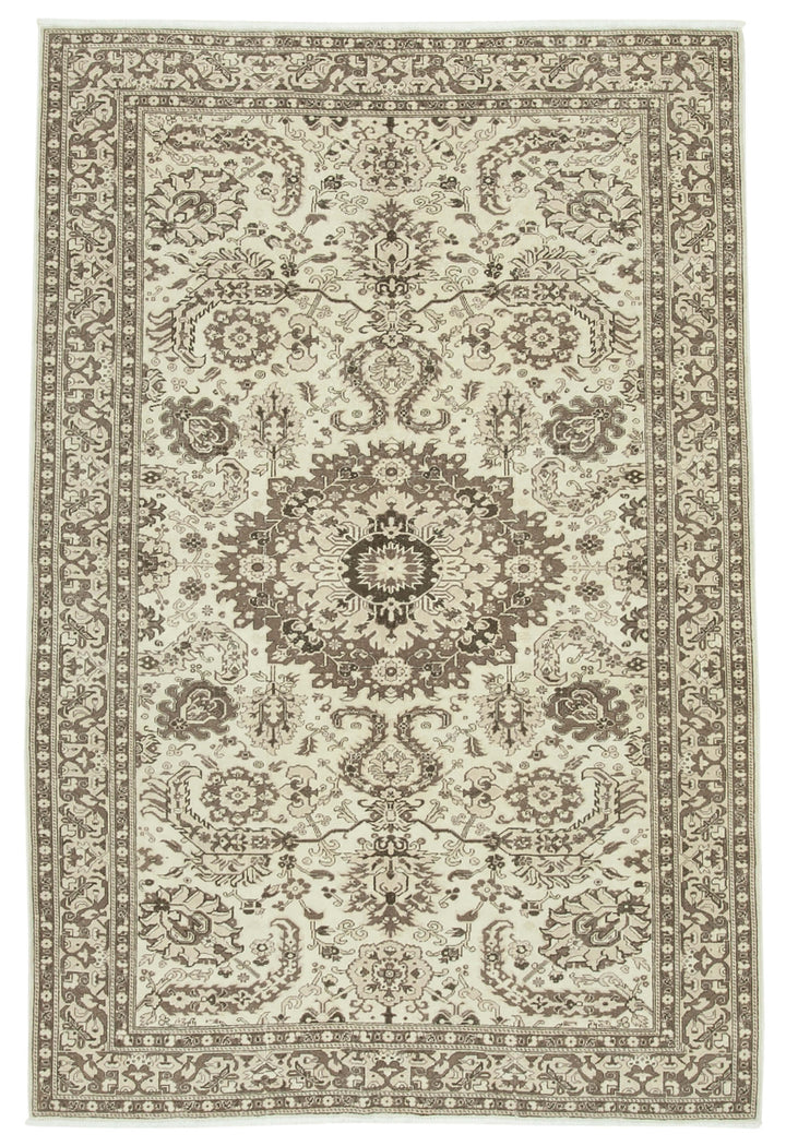 6x10 Beige Turkish Vintage Area Rug - 37863