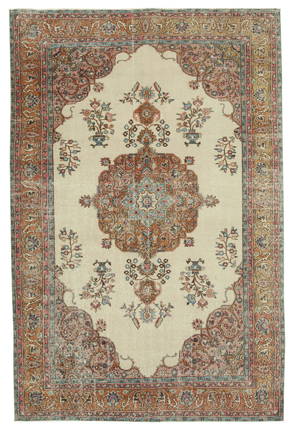 6x10 Beige Turkish Vintage Area Rug - 37894