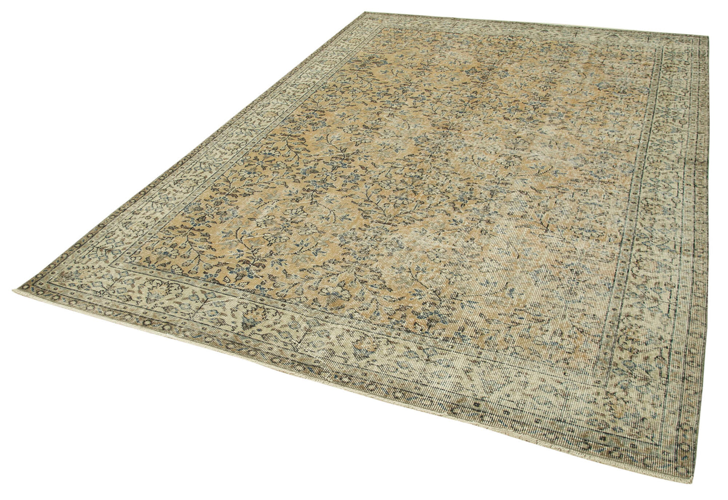 7x10 Beige Turkish Vintage Area Rug - 37896