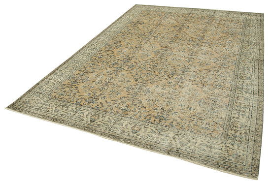 7x10 Beige Turkish Vintage Area Rug - 37896