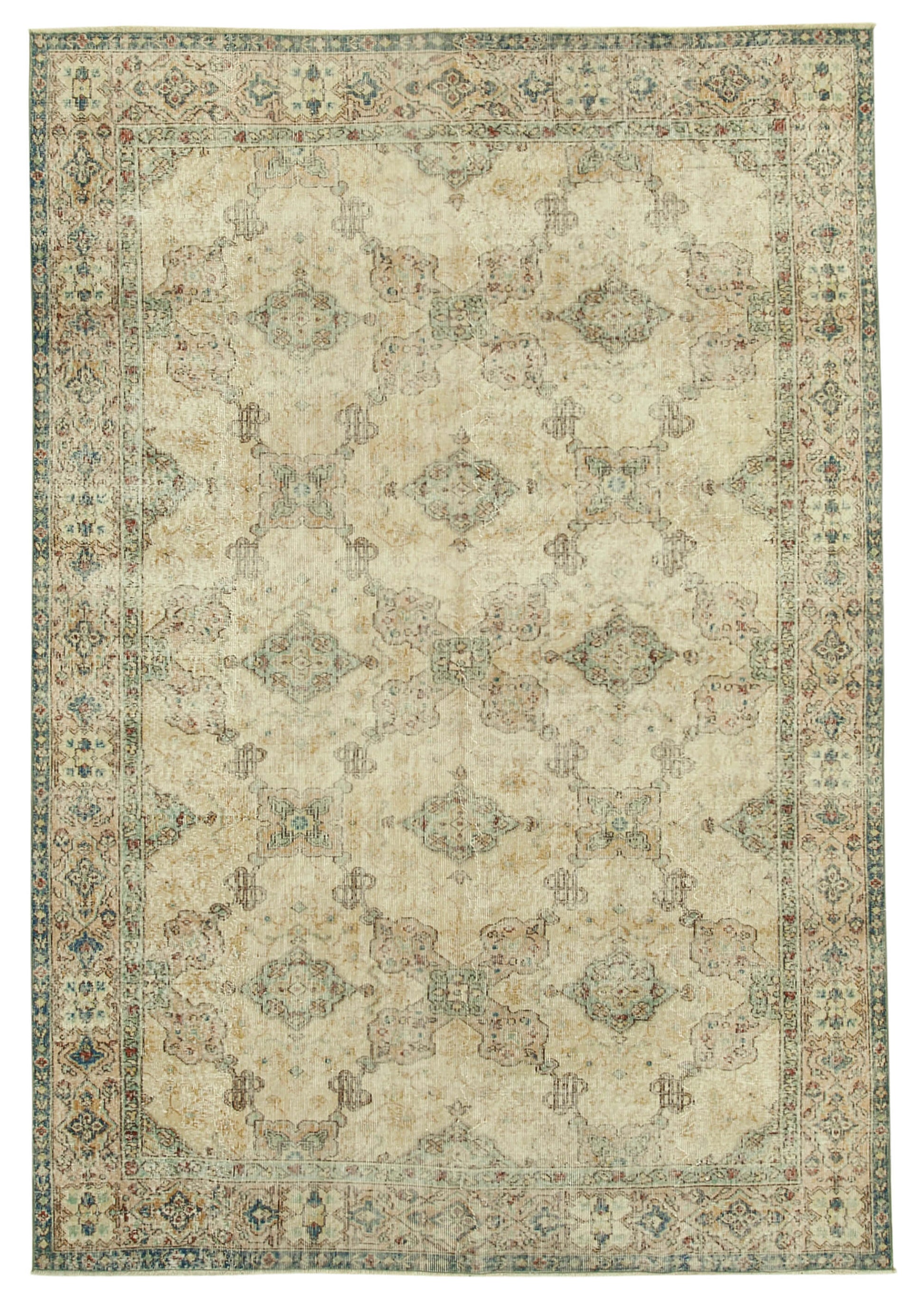 7x9 Beige Turkish Vintage Area Rug - 37898