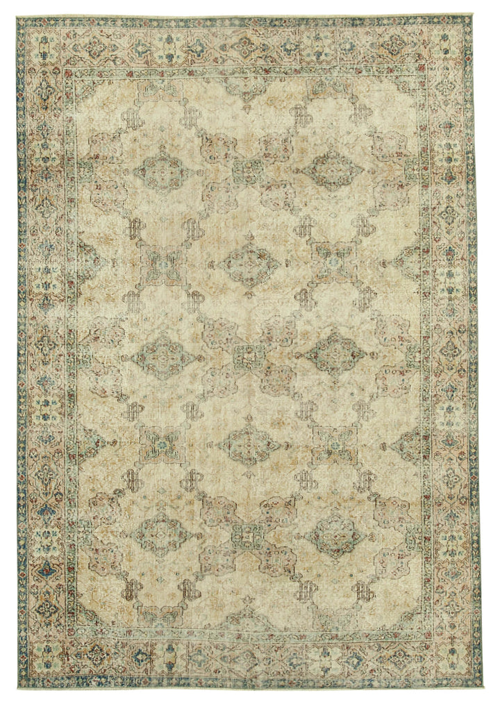 7x9 Beige Turkish Vintage Area Rug - 37898