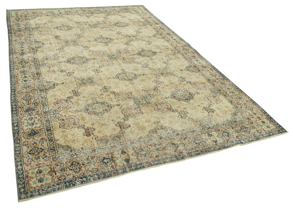 7x9 Beige Turkish Vintage Area Rug - 37898