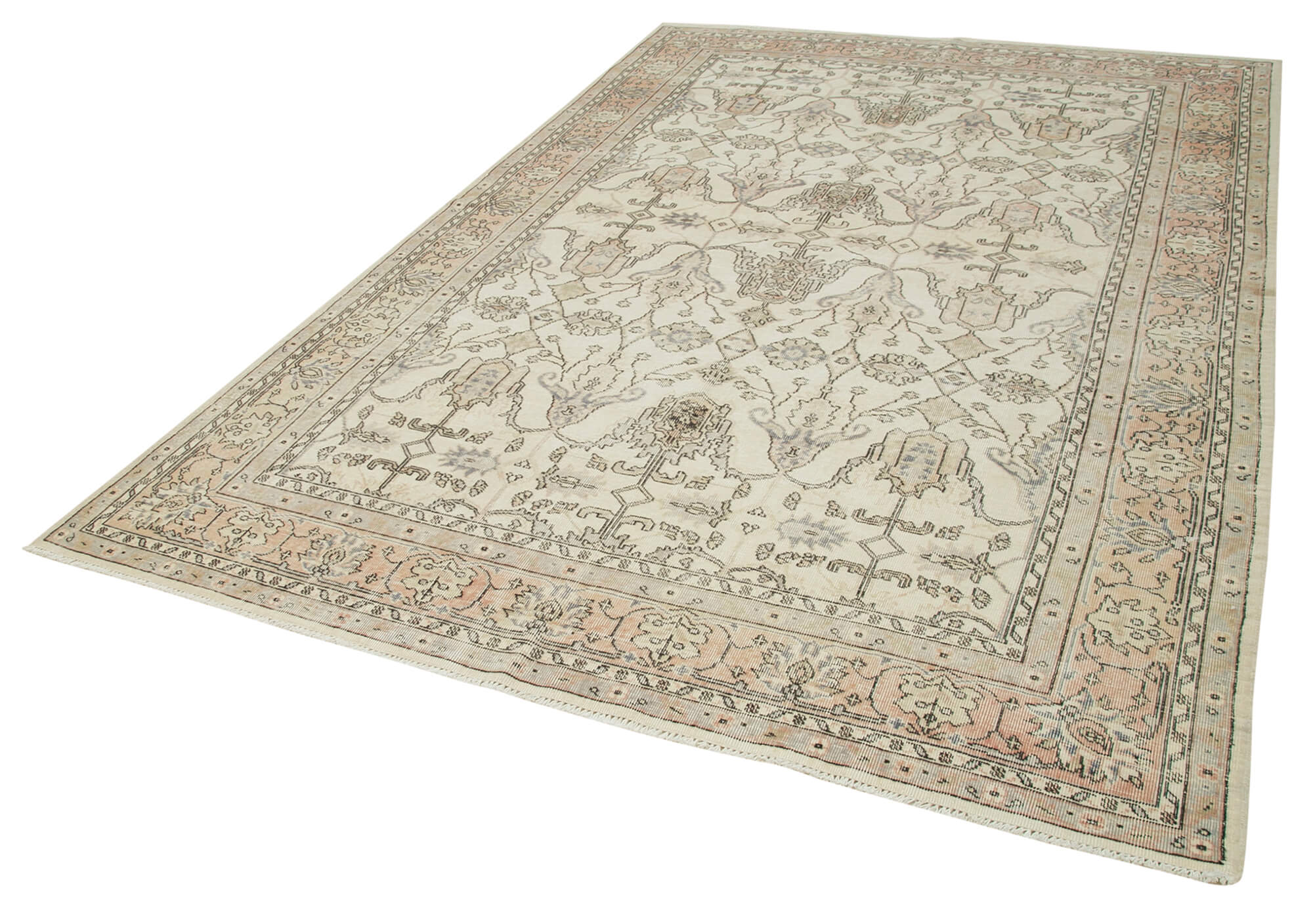 7x10 Beige Turkish Vintage Area Rug - 37998