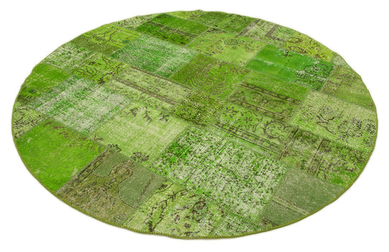 7x7 Green Round Patchwork Rug - 38662