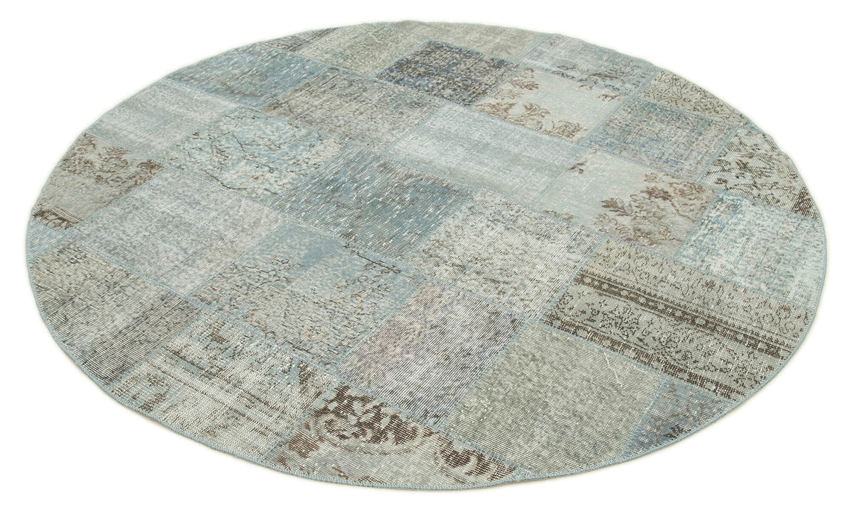 7x7 Blue Round Patchwork Rug - 38666