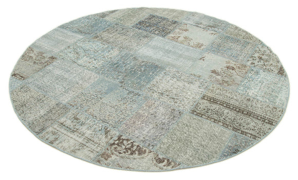 7x7 Blue Round Patchwork Rug - 38666