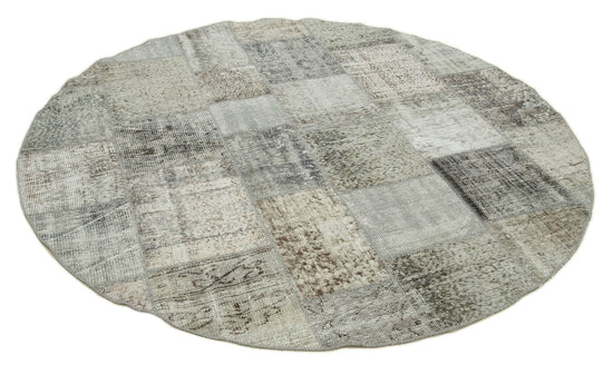 7x7 Grey Round Patchwork Rug - 38670