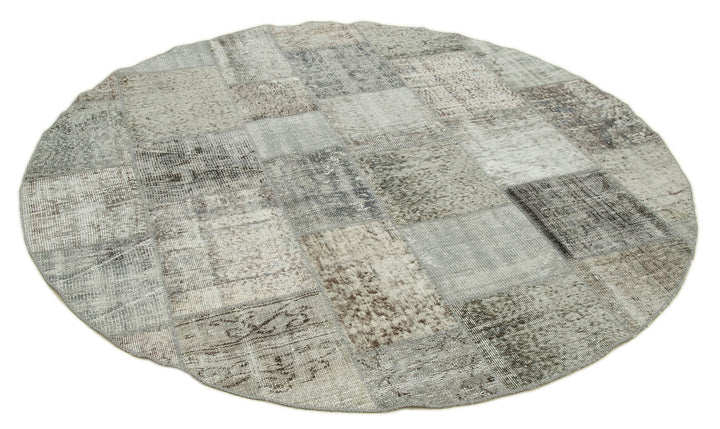 7x7 Grey Round Patchwork Rug - 38670