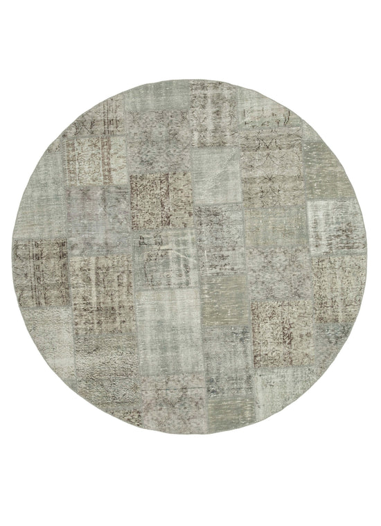 7x7 Grey Round Patchwork Rug - 38677