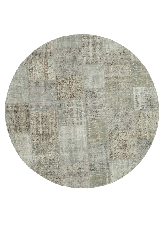 7x7 Grey Round Patchwork Rug - 38677