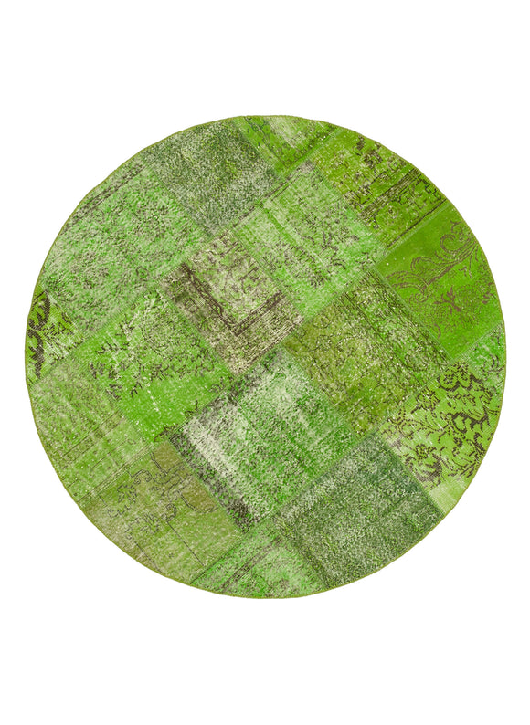 7x7 Green Round Patchwork Rug - 38686