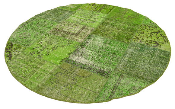 7x7 Green Round Patchwork Rug - 38686