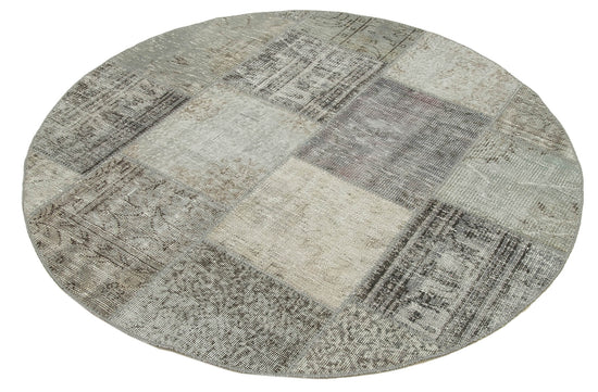 5x5 Grey Round Patchwork Rug - 38695