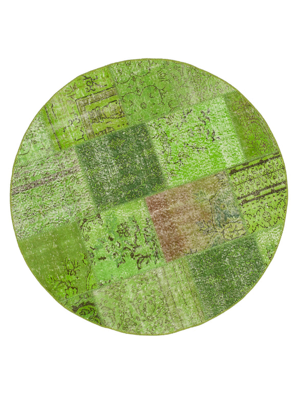 5x5 Green Round Patchwork Rug - 38699