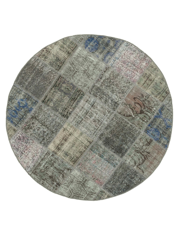 5x5 Grey Round Patchwork Rug - 38704