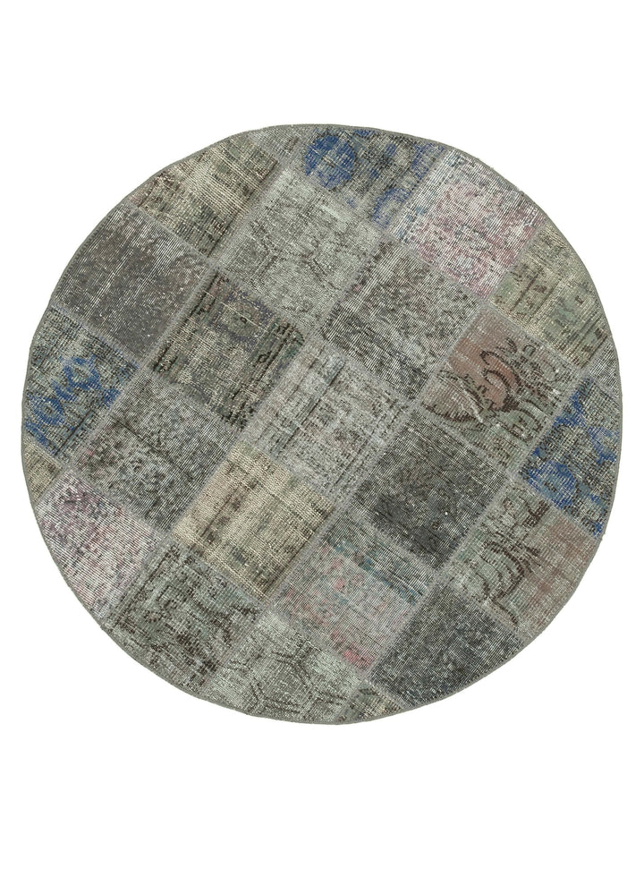 5x5 Grey Round Patchwork Rug - 38704