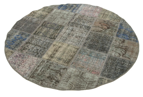 5x5 Grey Round Patchwork Rug - 38704