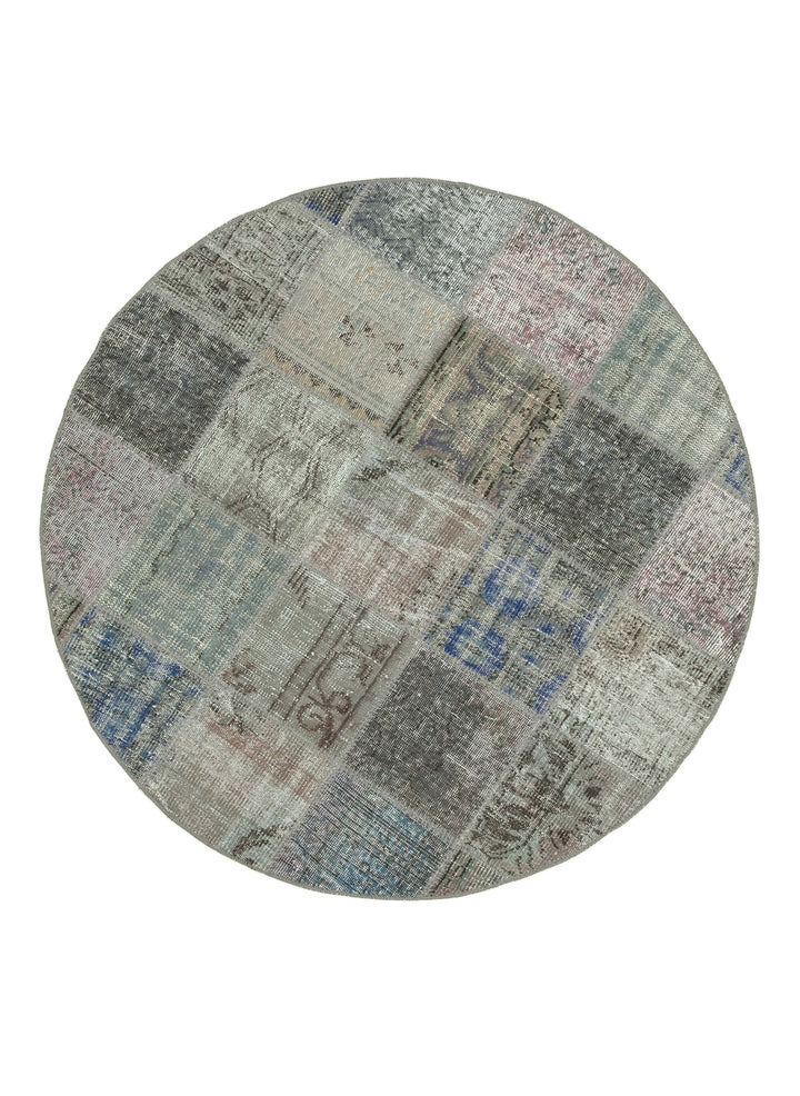 5x5 Grey Round Patchwork Rug - 38705
