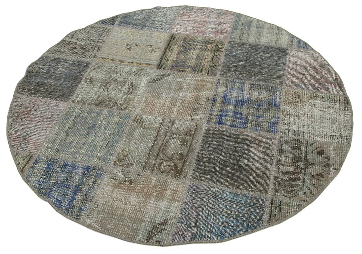 5x5 Grey Round Patchwork Rug - 38705