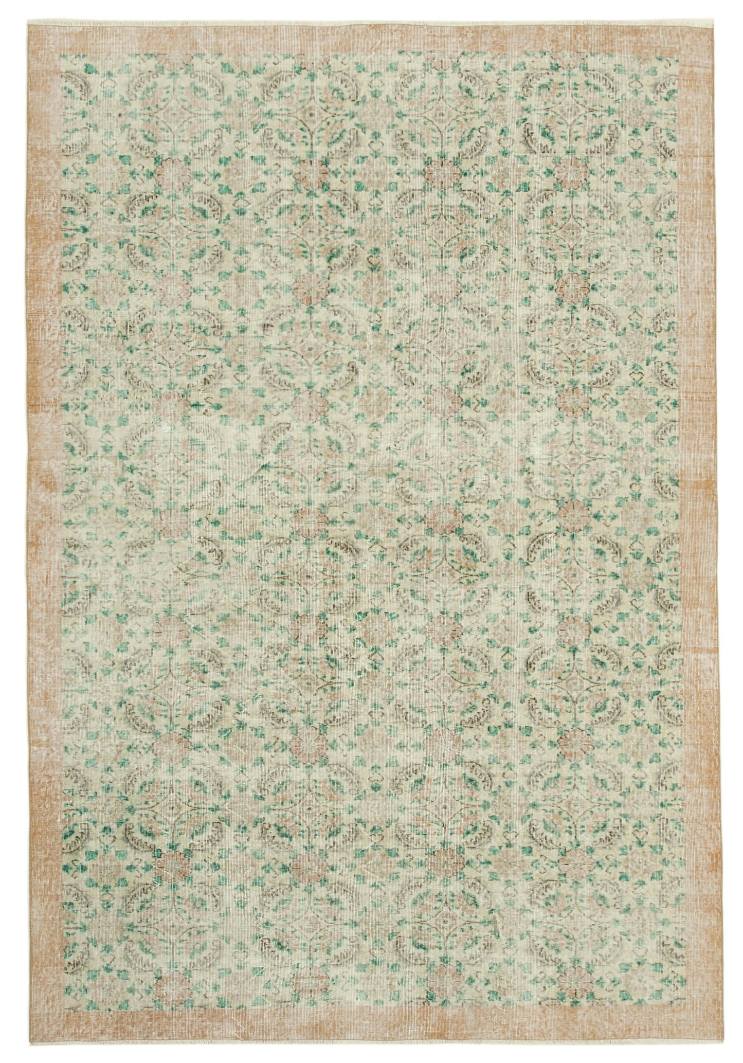 7x10 Beige Turkish Vintage Area Rug - 38729