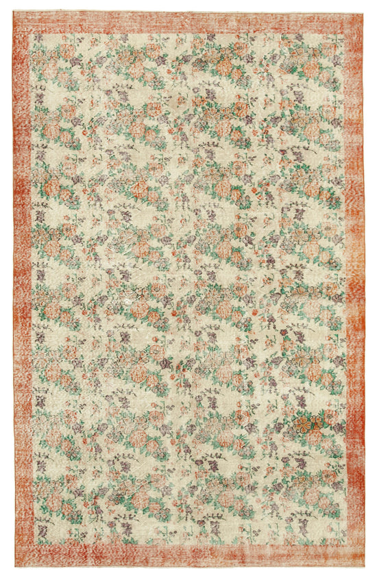 7x10 Beige Turkish Vintage Area Rug - 38751