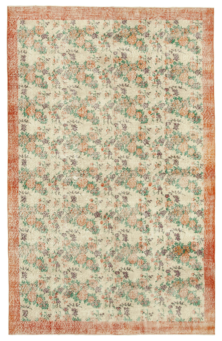 7x10 Beige Turkish Vintage Area Rug - 38751
